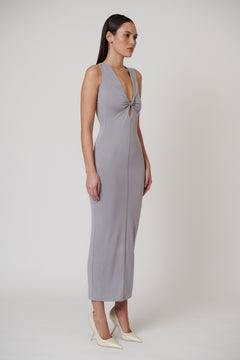 Arietta Twist Cut Out Maxi Dress in Blue Steele, view 2, Bayse Brand