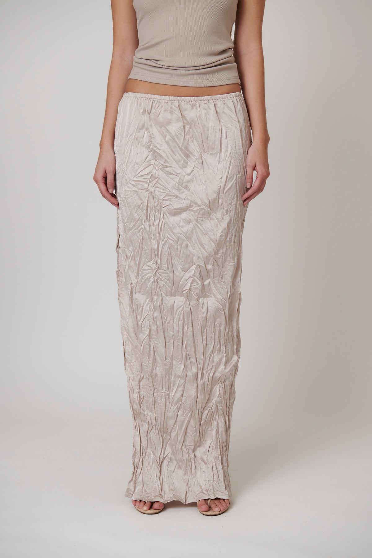 River Split Maxi Skirt in Oyster, view 4, Bayse Brand