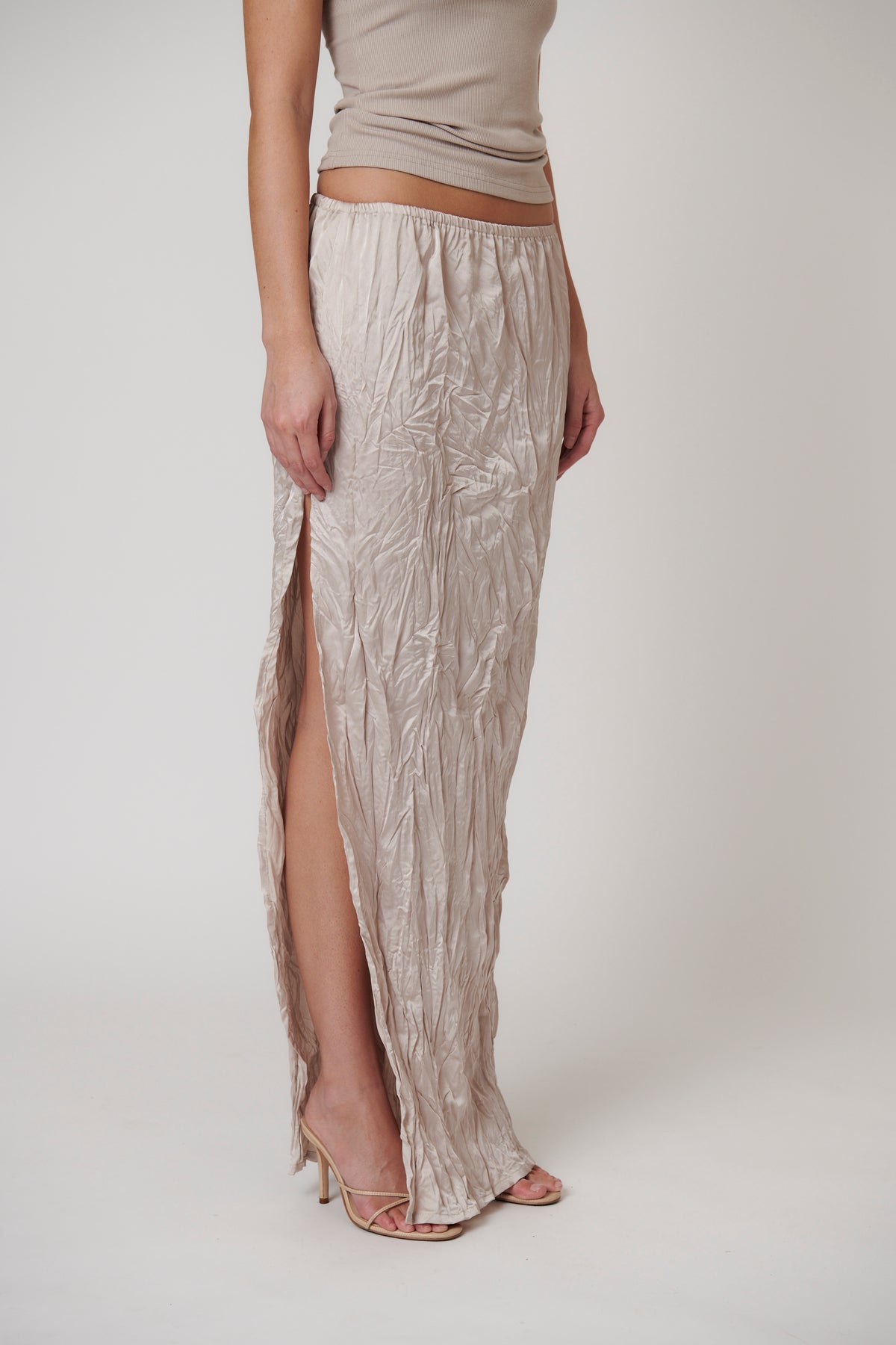 River Split Maxi Skirt in Oyster, view 5, Bayse Brand