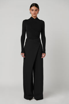 Amrita Draped Crossover Bodysuit in Shadow, view 3, Bayse Brand