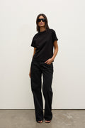 Tess Cotton Crew Neck T-Shirt in Black, view 1, Bayse Brand