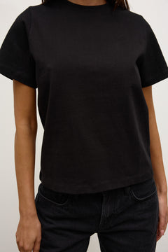 Tess Cotton Crew Neck T-Shirt in Black, view 3, Bayse Brand