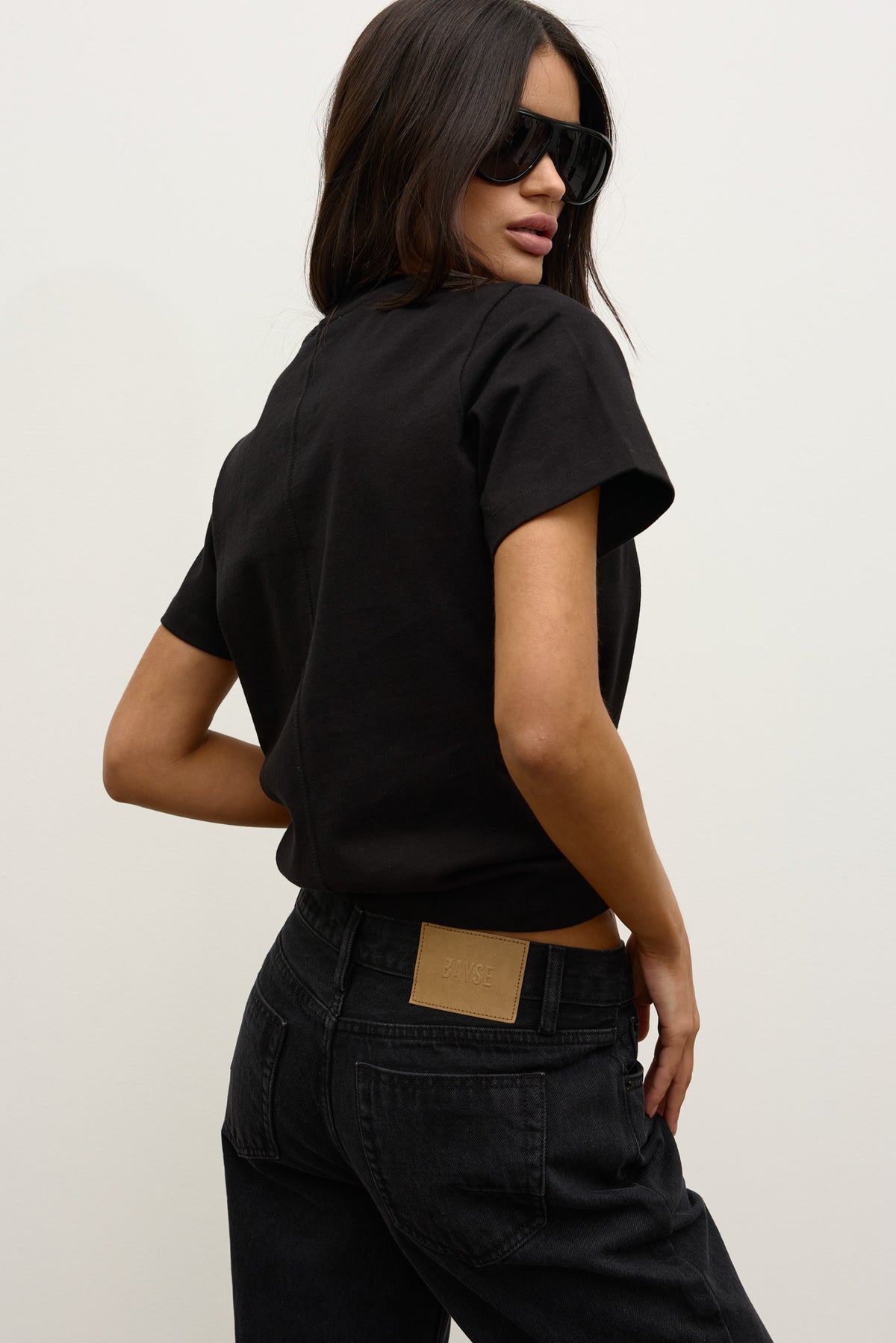 Tess Cotton Crew Neck T-Shirt in Black, view 4, Bayse Brand