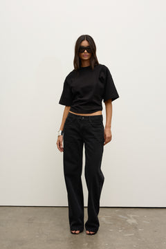 Lex Cotton Crew Neck T-Shirt in Black, view 2, Bayse Brand