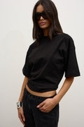 Lex Cotton Crew Neck T-Shirt in Black, view 1, Bayse Brand