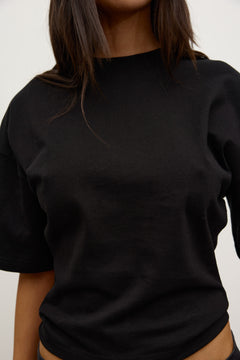 Lex Cotton Crew Neck T-Shirt in Black, view 3, Bayse Brand