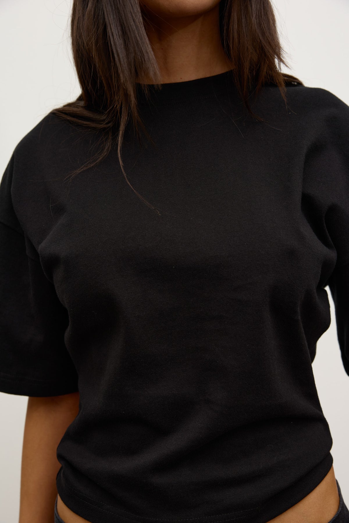Lex Cotton Crew Neck T-Shirt in Black, view 3, Bayse Brand