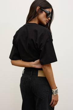 Lex Cotton Crew Neck T-Shirt in Black, view 4, Bayse Brand