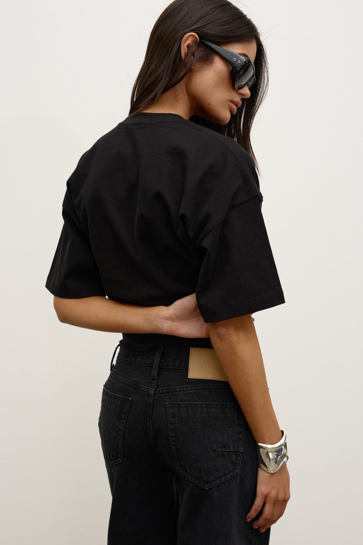 Lex Cotton Crew Neck T-Shirt in Black, view 4, Bayse Brand