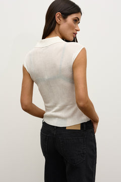Parisa Ribbed Collared Knit Top in White, view 4, Bayse Brand
