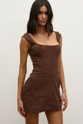 Sloane Square Neck Corset Mini Dress in Chocolate, view 1, Bayse Brand