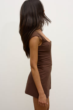 Sloane Square Neck Corset Mini Dress in Chocolate, view 5, Bayse Brand