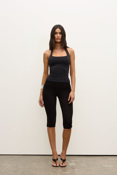 Faye Square Halter Open Back Top in Black, view 3, Bayse Brand