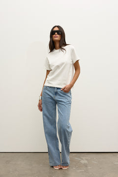 Tess Cotton Crew Neck T-Shirt in White, view 2, Bayse Brand