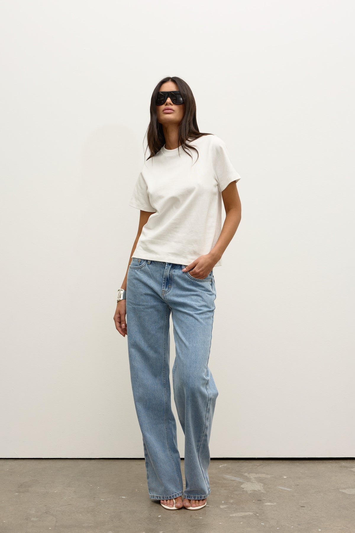 Tess Cotton Crew Neck T-Shirt in White, view 2, Bayse Brand