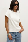 Tess Cotton Crew Neck T-Shirt in White, view 1, Bayse Brand