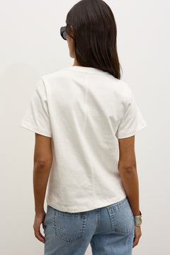 Tess Cotton Crew Neck T-Shirt in White, view 4, Bayse Brand