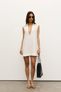 Juno Collared Shift Mini Dress in White, view 1, Bayse Brand