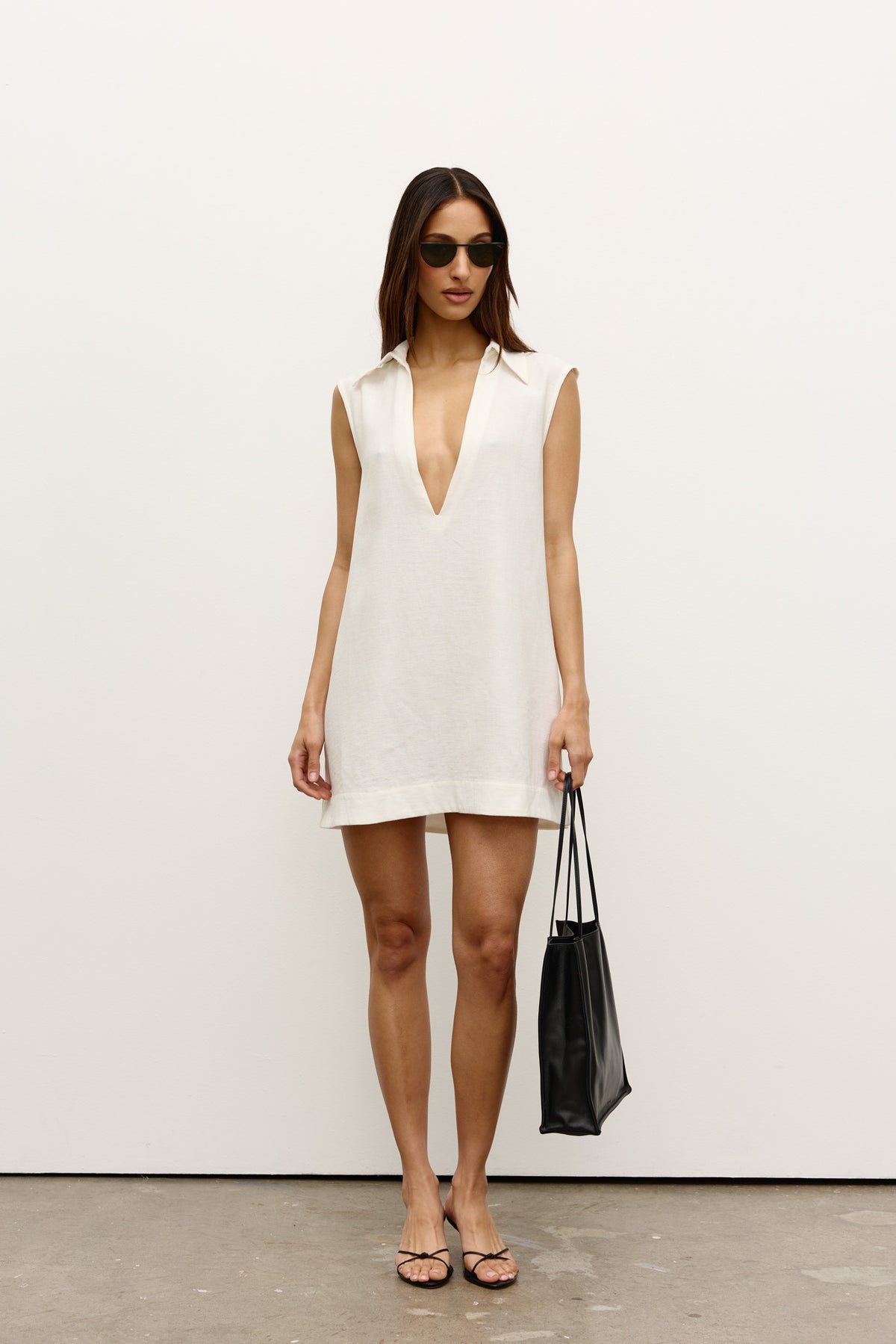 Juno Collared Shift Mini Dress in White, view 1, Bayse Brand