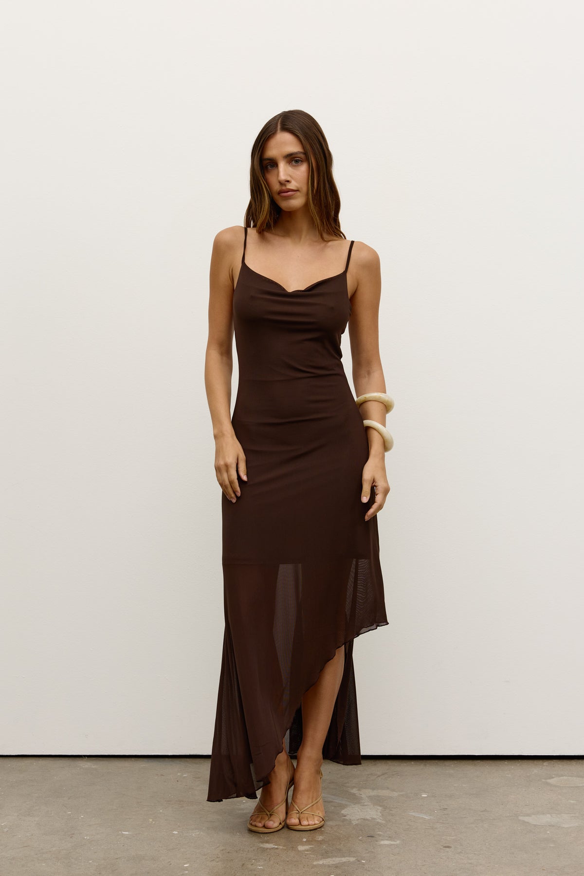 Naya Mesh V Front Maxi Dress in Ash, view 1, Bayse Brand