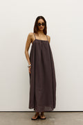 Zaya Gathered Neck Tie Back Maxi Dress in Smoke, view 1, Bayse Brand