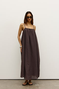 Zaya Gathered Neck Tie Back Maxi Dress in Smoke, view 1, Bayse Brand