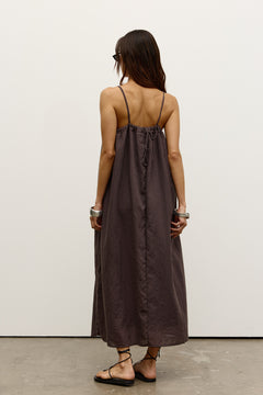 Zaya Gathered Neck Tie Back Maxi Dress in Smoke, view 4, Bayse Brand