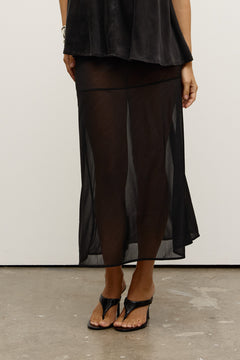 Georgie Sheer Midi Skirt in Black, view 2, Bayse Brand