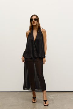 Clea Plunging Halter Top in Black, view 3, Bayse Brand