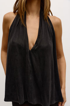 Clea Plunging Halter Top in Black, view 4, Bayse Brand