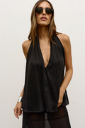 Clea Plunging Halter Top in Black, view 1, Bayse Brand