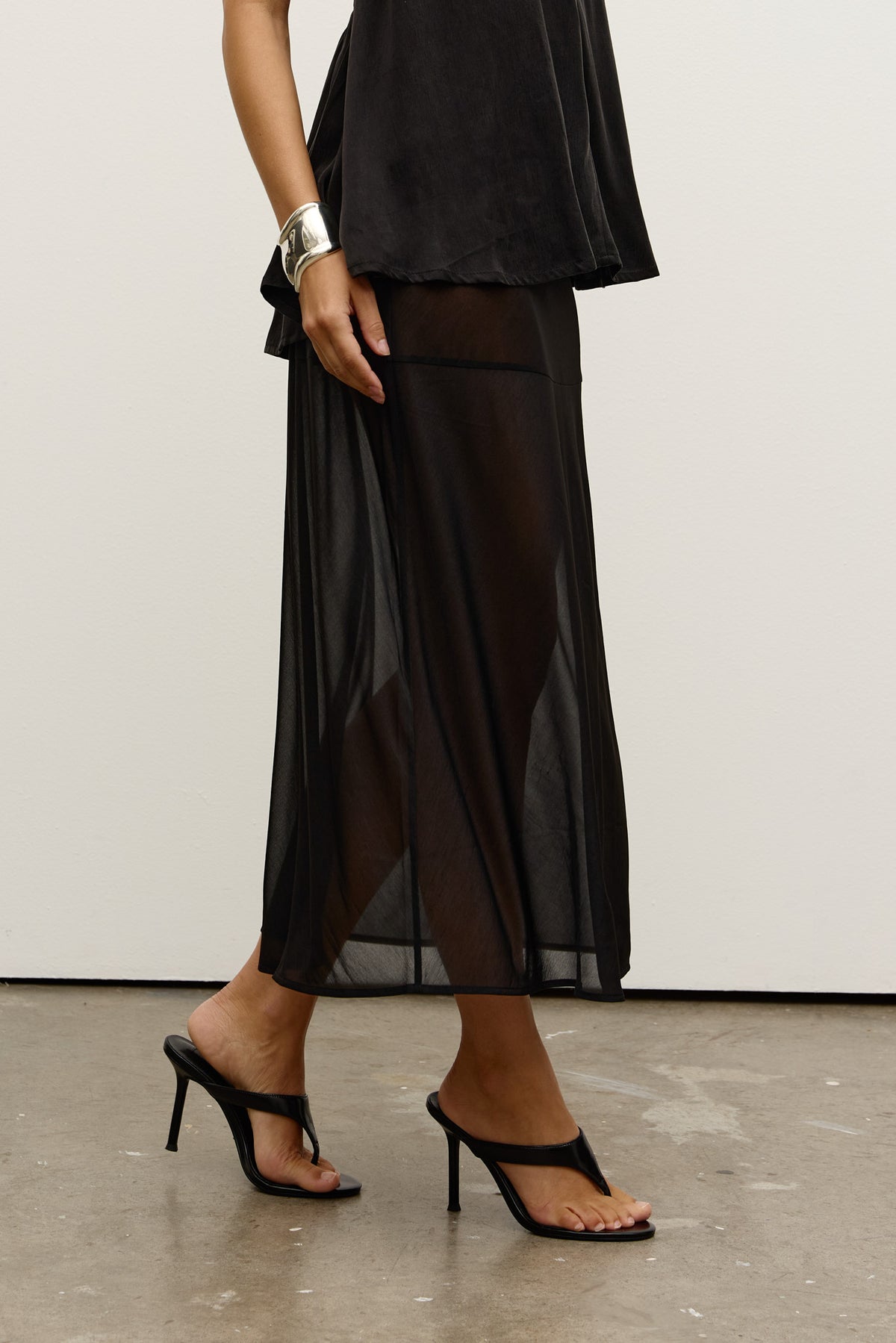 Georgie Sheer Midi Skirt in Black, view 3, Bayse Brand