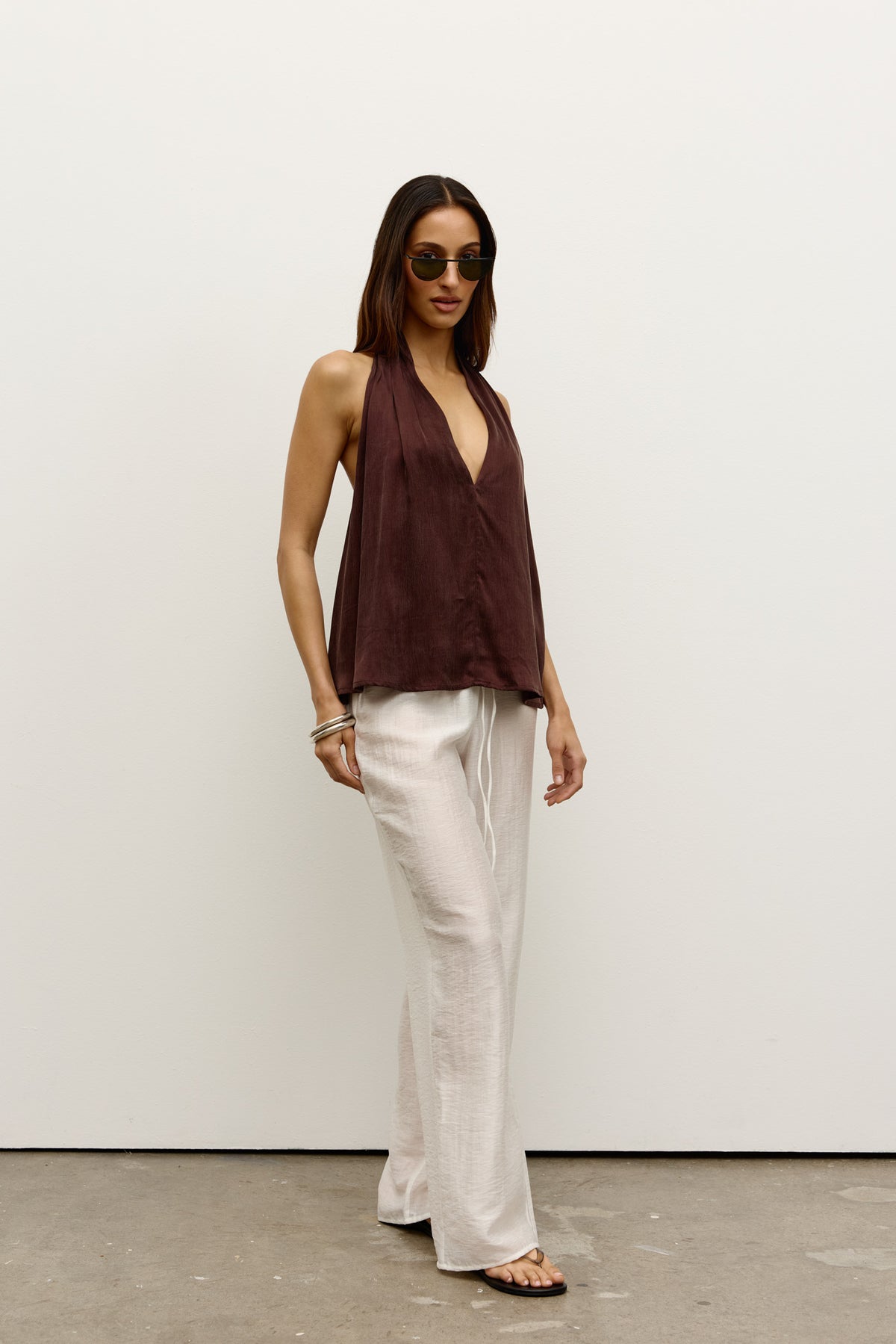 Lior Relaxed Straight Leg Pant in White, view 2, Bayse Brand