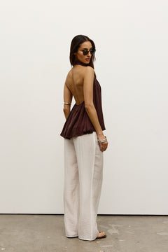 Lior Relaxed Straight Leg Pant in White, view 4, Bayse Brand