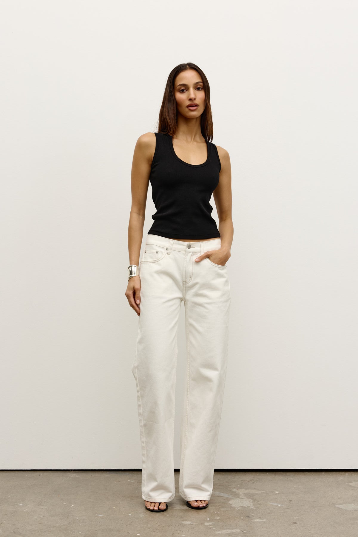 Avery Mid Rise Relaxed Straight Jean in Geisha White, view 1, Bayse Brand