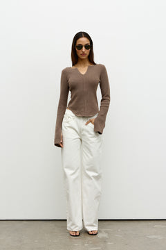 Romy Heavy Cotton V Neck Knit in Storm, view 2, Bayse Brand