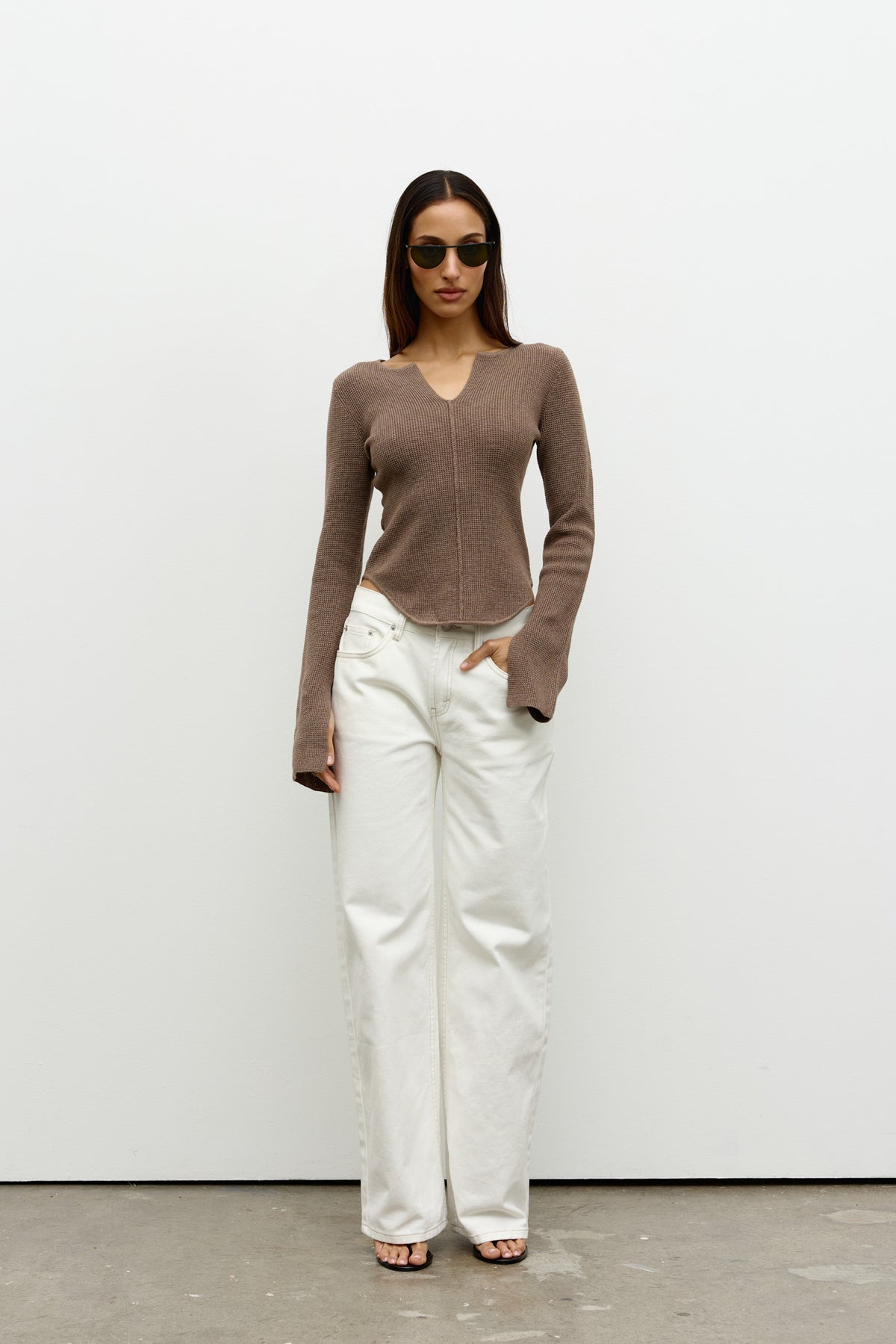 Romy Heavy Cotton V Neck Knit in Storm, view 2, Bayse Brand