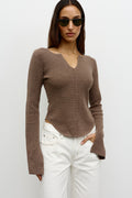 Romy Heavy Cotton V Neck Knit in Storm, view 1, Bayse Brand