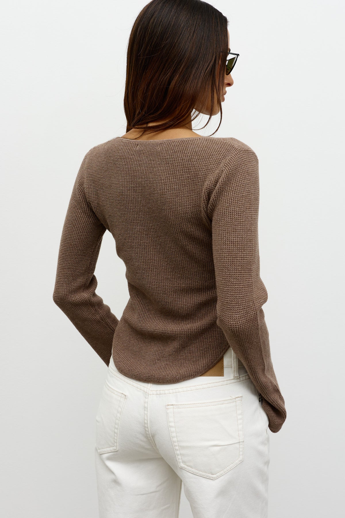 Romy Heavy Cotton V Neck Knit in Storm, view 4, Bayse Brand