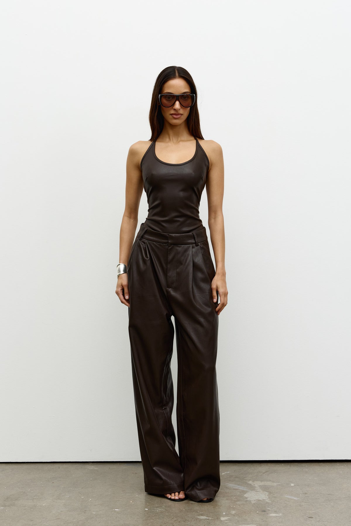 Paris Faux Leather Halter Top in Cocoa, view 3, Bayse Brand