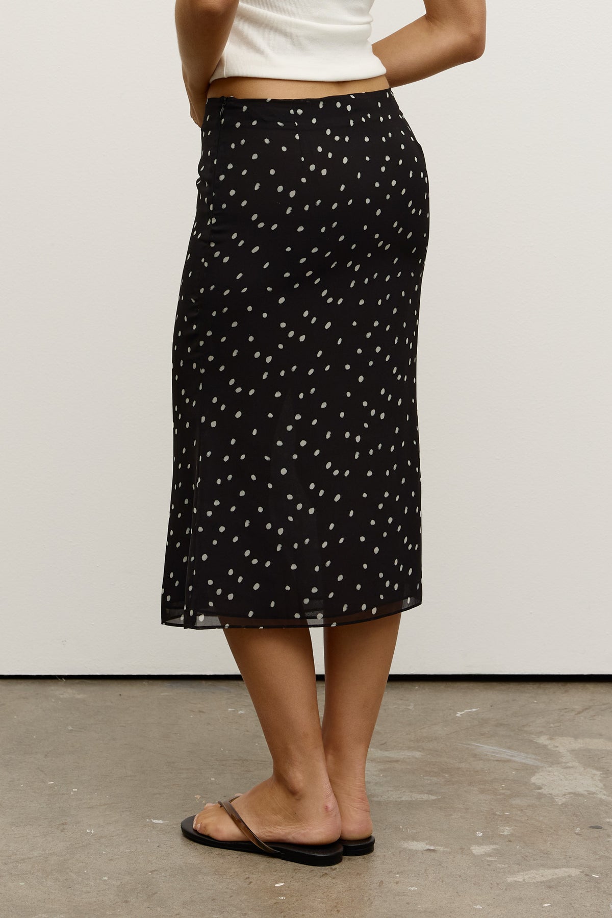 Elle Polka Dot Mesh Midi Skirt in Polka Dot, view 3, Bayse Brand