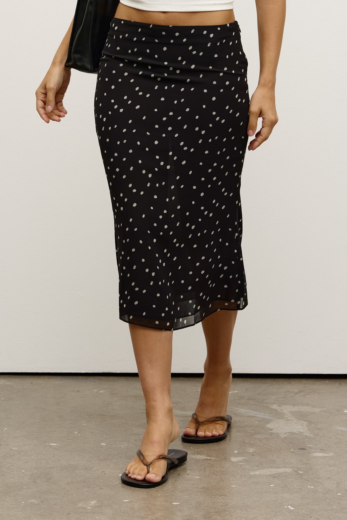Elle Polka Dot Mesh Midi Skirt in Polka Dot, view 4, Bayse Brand
