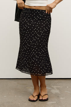 Elle Polka Dot Mesh Midi Skirt in Polka Dot, view 2, Bayse Brand