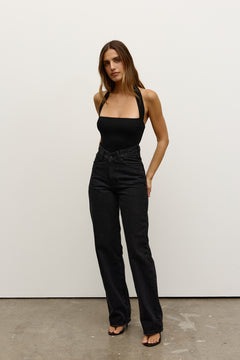 Karlita Halter Bodysuit in Black, view 2, Bayse Brand