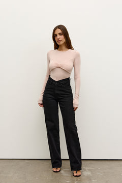 Lila Ruched Sleeve Bodysuit in Ballet, view 2, Bayse Brand