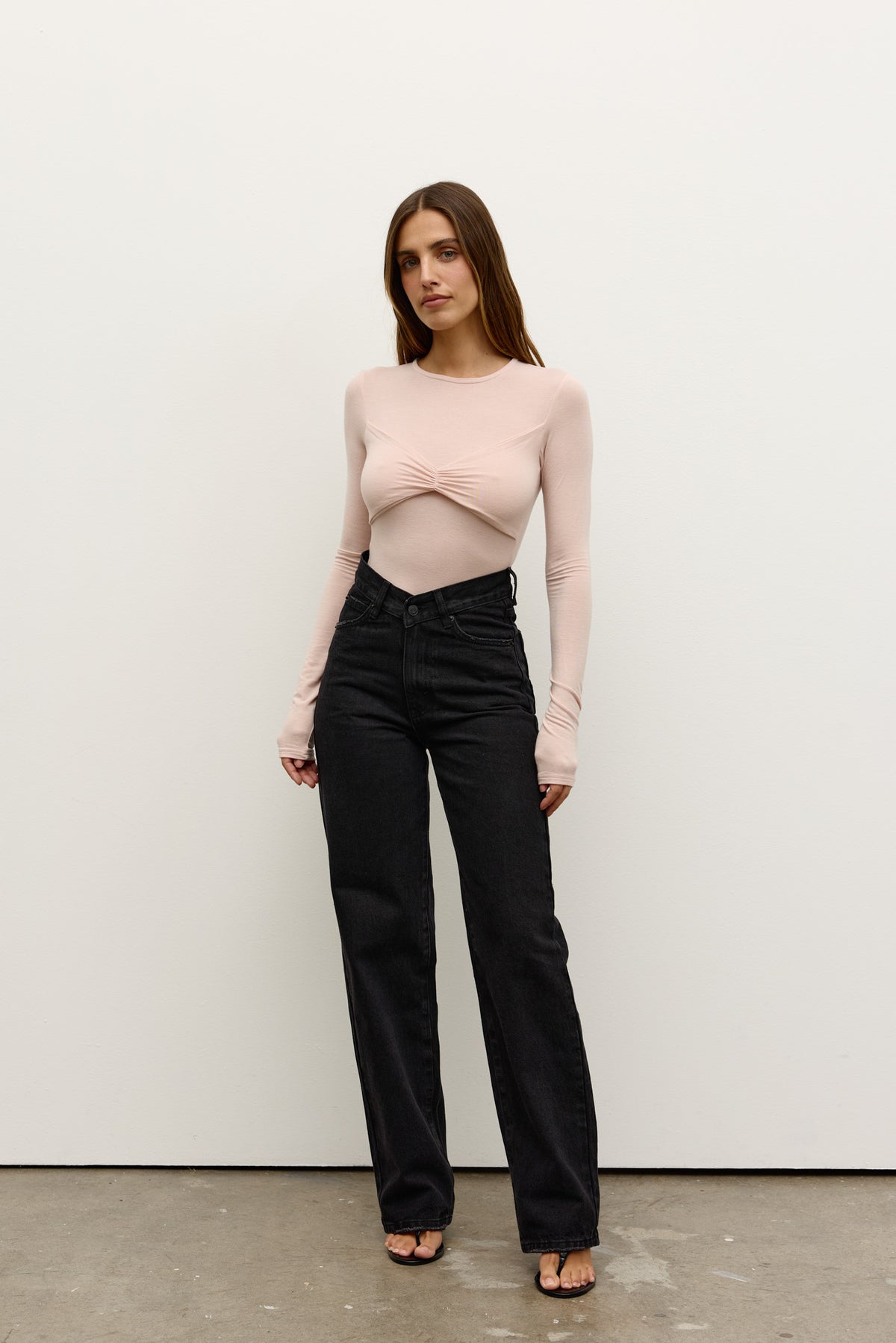 Lila Ruched Sleeve Bodysuit in Ballet, view 2, Bayse Brand