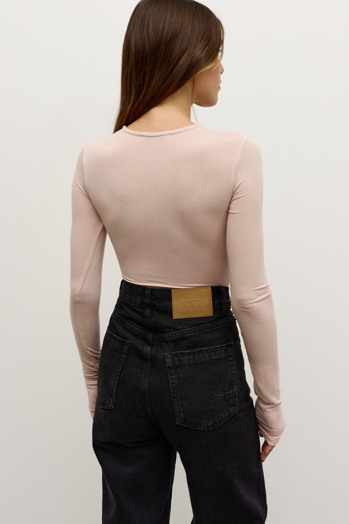 Lila Ruched Sleeve Bodysuit in Ballet, view 3, Bayse Brand