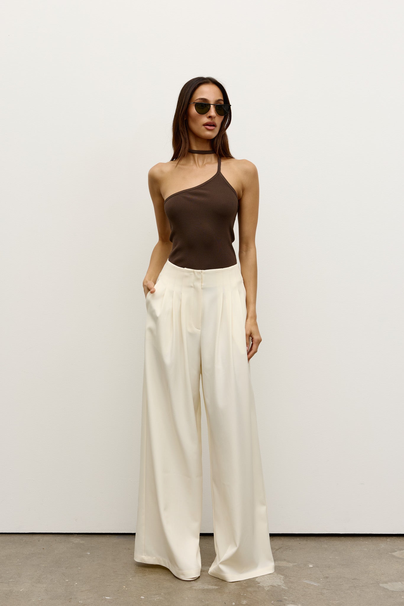 Ren Knit Wrap Neck Singlet Slate | Bayse Brand