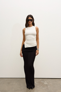 Lana Ribbed High Neck Ruched Tank in White, view 1, Bayse Brand