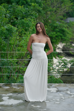 Leah Strapless Ruched Maxi Dress in Baby, view 2, Bayse Brand